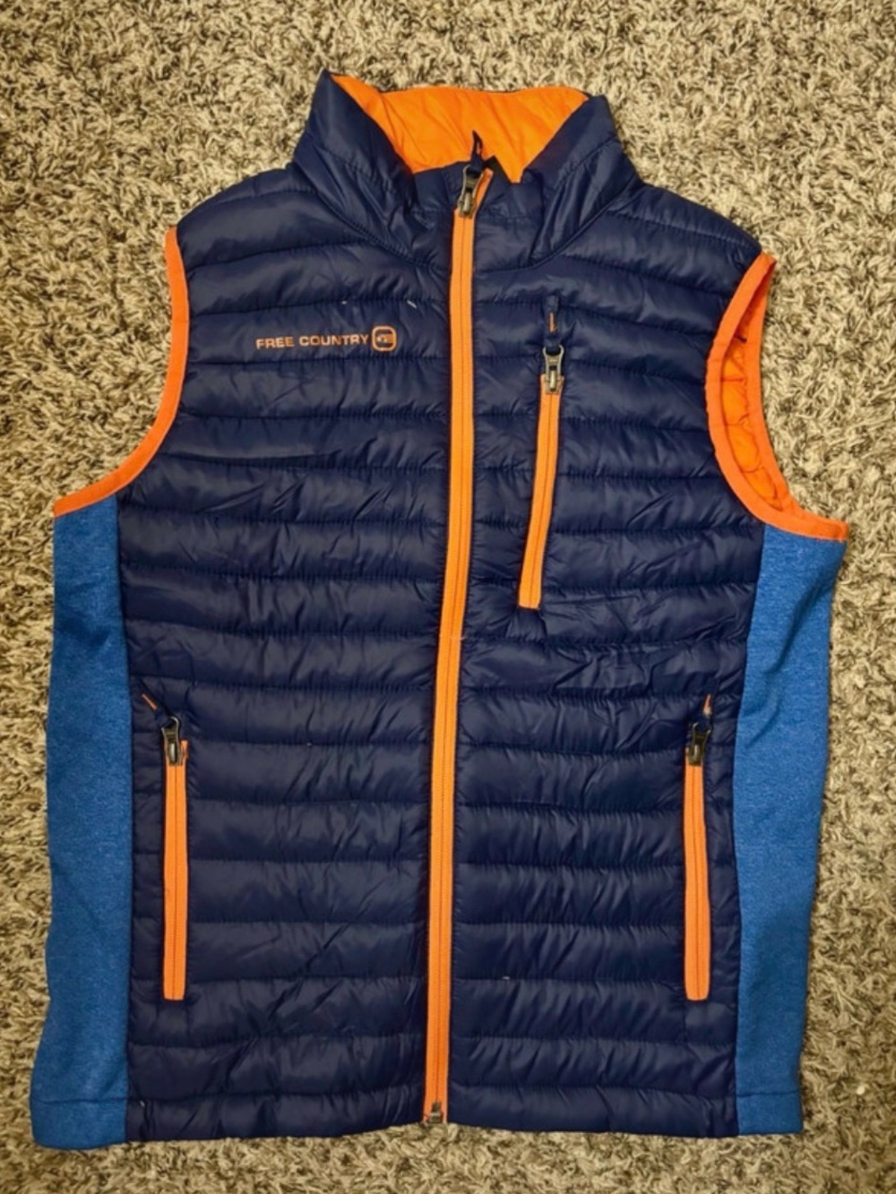 Free Country Navy, Orange & Blue Quilted Puffer Vest